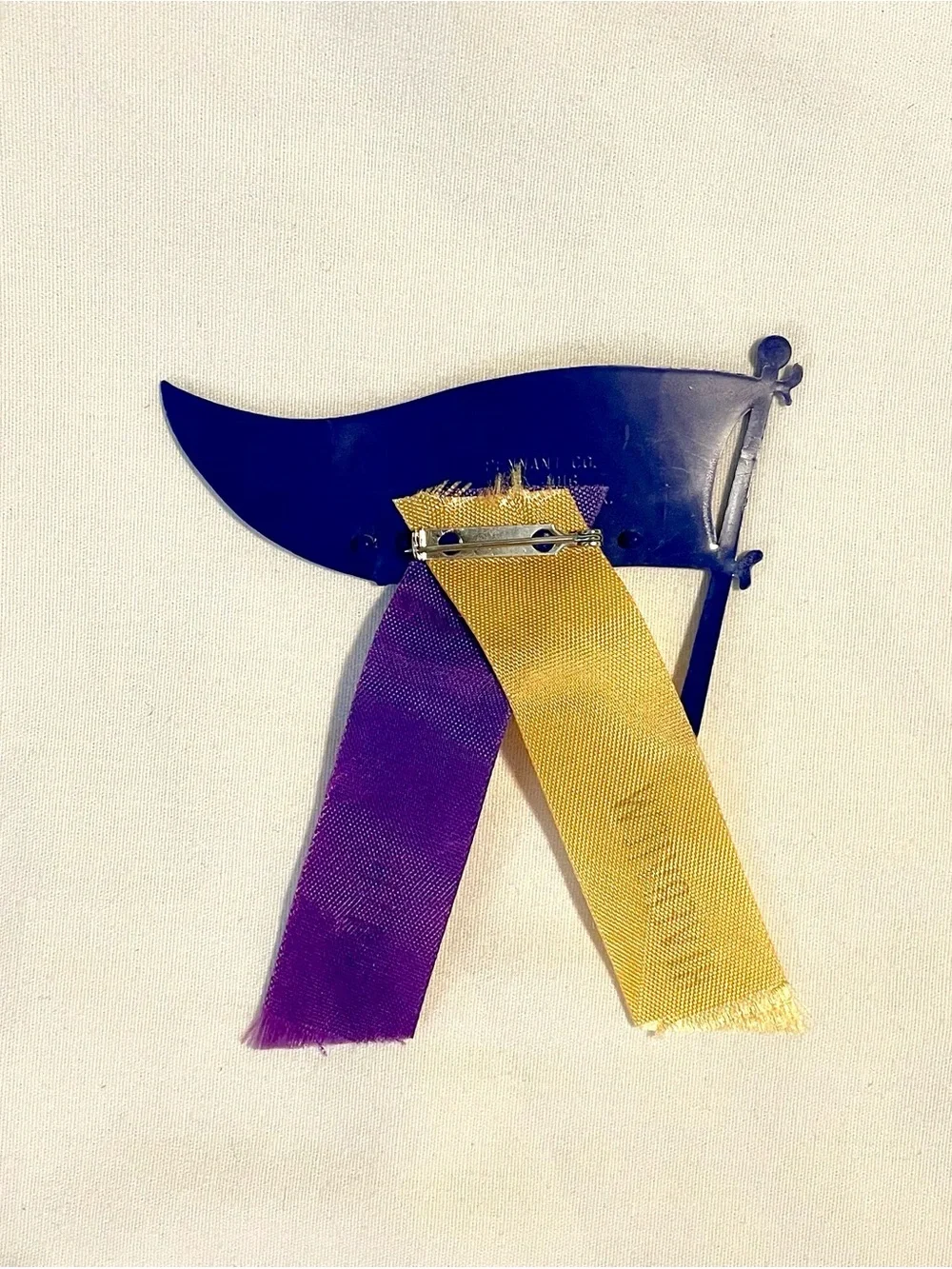VTG Mid~Century Riverview High Rams - Celluloid Pennant Ribbon w/Football Charm